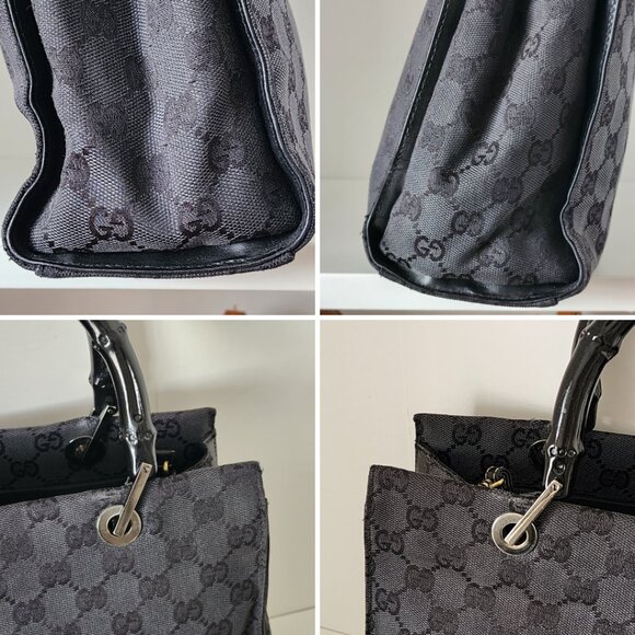 Authentic Vintage Gucci Black Canvas Monogram Bamboo Handle Two-way Tote Bag - Picture 6 of 13